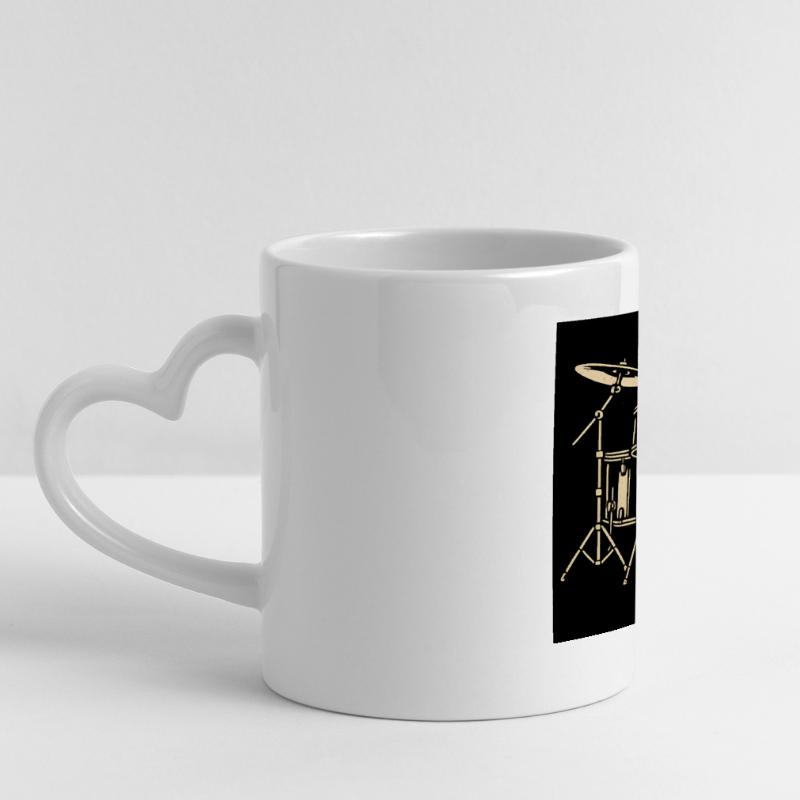 Black Silver Drumset Illustration Panoramic mug with heart handle
