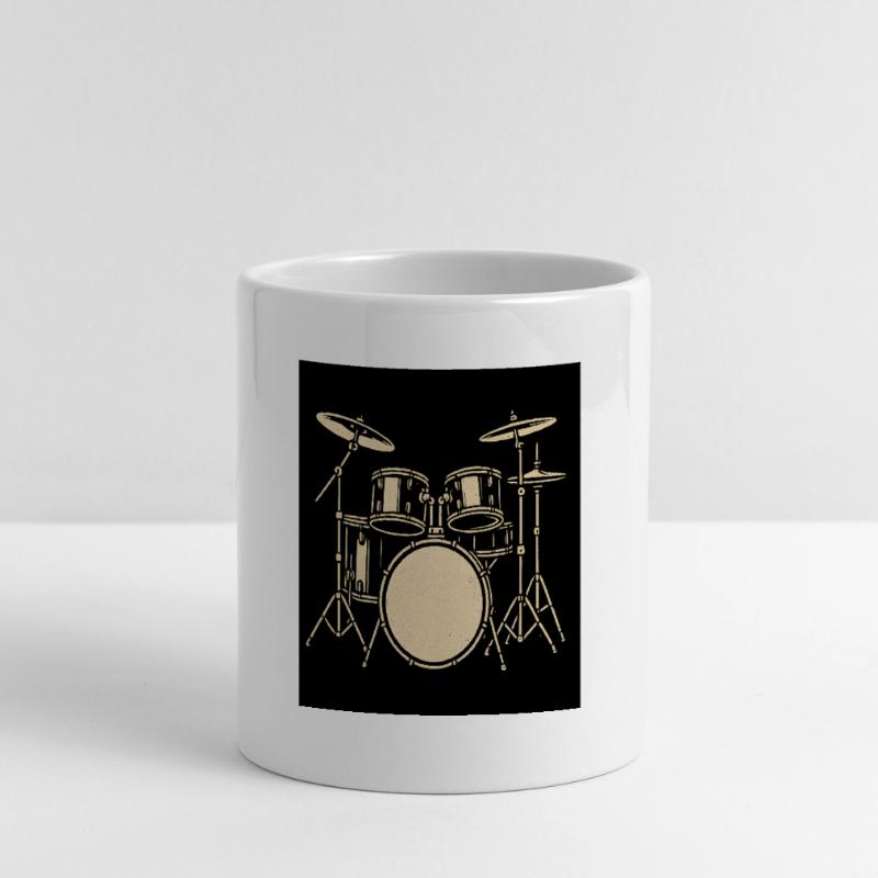 Black Silver Drumset Illustration Panoramic mug with heart handle