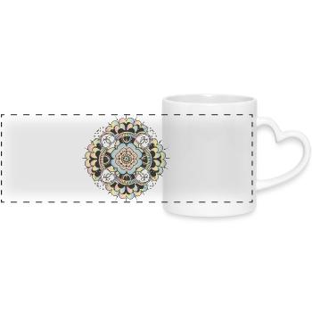 Rundes Mehndi-Ornament für Ruhe und Achtsamkeit - Panoramatasse mit Herzhenkel - Weiß - Vorne