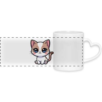 Charme de chaton Calico Kawaii - Mug panoramique avec anse en forme de cœur - blanc - Devant