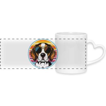 Sonnenbrillen-Hund im Retro-Streifenlook - Panoramatasse mit Herzhenkel - Weiß - Vorne