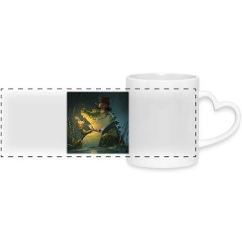 Elegant swamp crocodile with drink & top hat - Panoramic mug with heart handle - white - Front