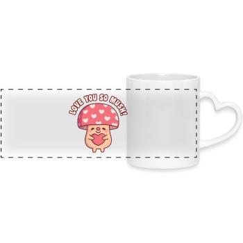 Cute Mushroom Hugging Heart Love You So Mush Pun - Panoramic mug with heart handle - white - Front