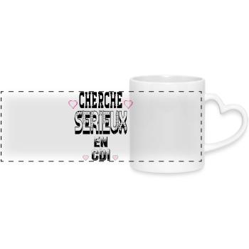 Cherche Sérieux en CDI - Mug panoramique avec anse en forme de cœur - blanc - Devant