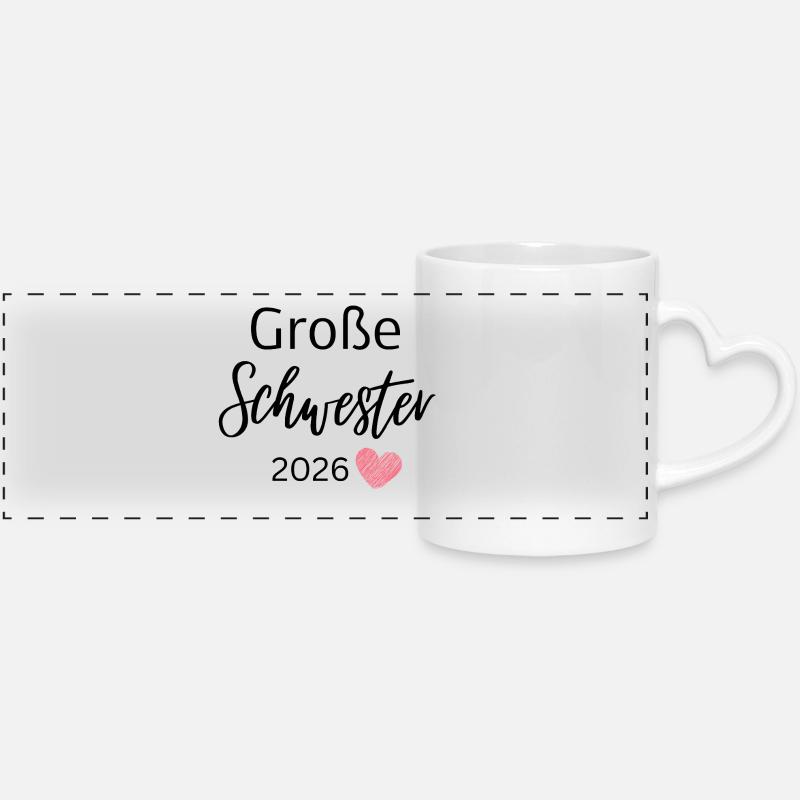 Grande sœur 2026 - Mug panoramique avec anse en forme de cœur - blanc