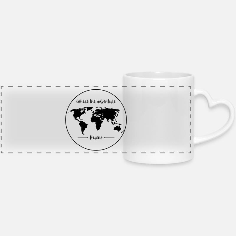 Where the adventure begins - Mug panoramique avec anse en forme de cœur - blanc