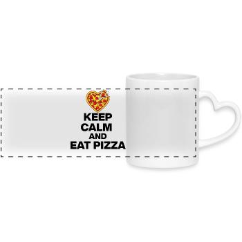 KEEP CALM AND EAT PIZZA, PIZZA JUNKIE GIFT 🍕 - Panoramic mug with heart handle - white - Front
