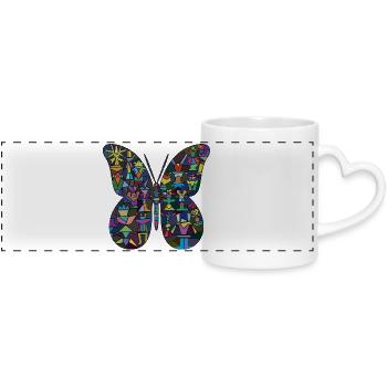 Colorful mosaic butterfly - Panoramic mug with heart handle - white - Front