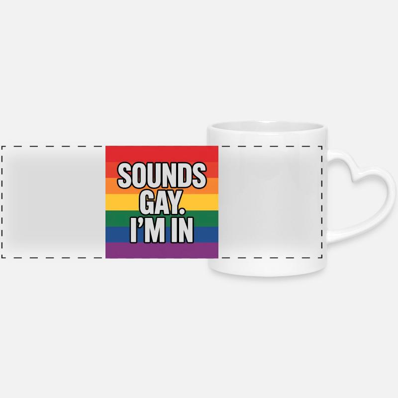 Brzmi gejowsko, w którym jestem - Pride Tee - Kubek panoramiczny z uchwytem w kształcie serca - biały