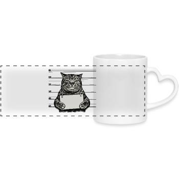 Photo criminelle chatte – Conception ironique de la photo d’identité judiciaire - Mug panoramique avec anse en forme de cœur - blanc - Devant