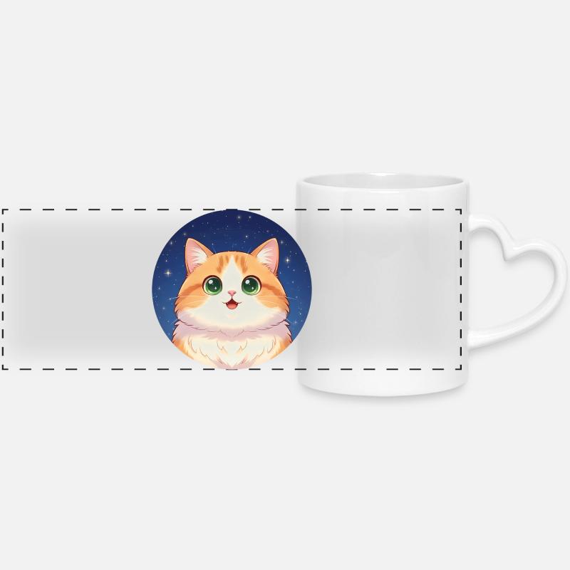 Chaton de la Nuit Étoilée - Mug panoramique avec anse en forme de cœur - blanc
