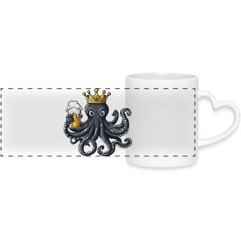 Octopus Beer King - Panoramic mug with heart handle - white - Front