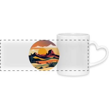 Sonnenuntergang in Wüstenlandschaft - Panoramatasse mit Herzhenkel - Weiß - Vorne