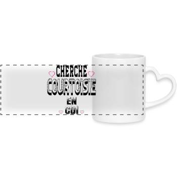 Cherche Courtoisie en CDI - Mug panoramique avec anse en forme de cœur - blanc - Devant