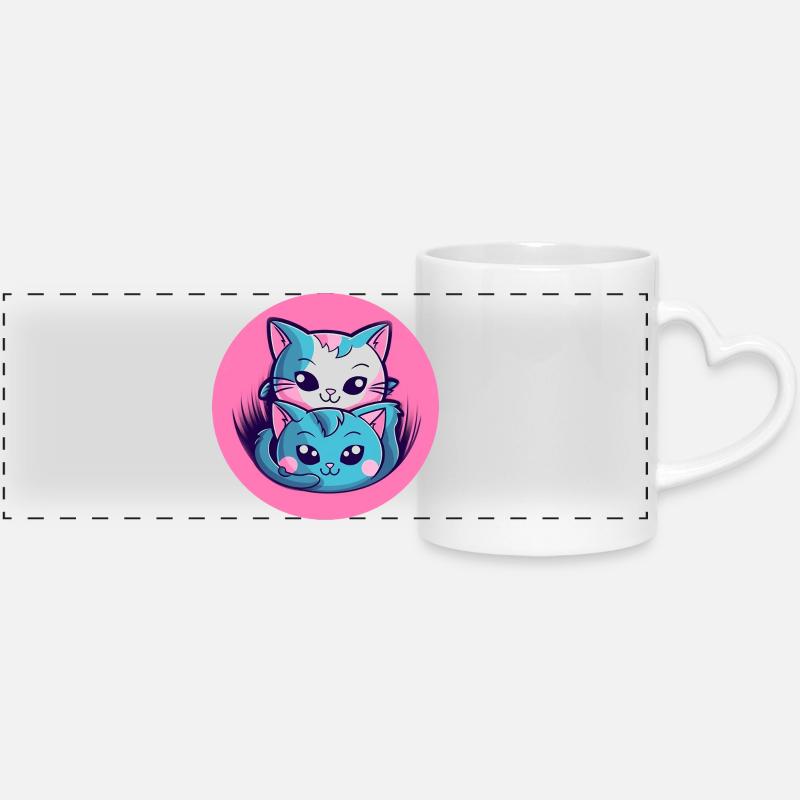 Duo de câlins chatons - Mug panoramique avec anse en forme de cœur - blanc