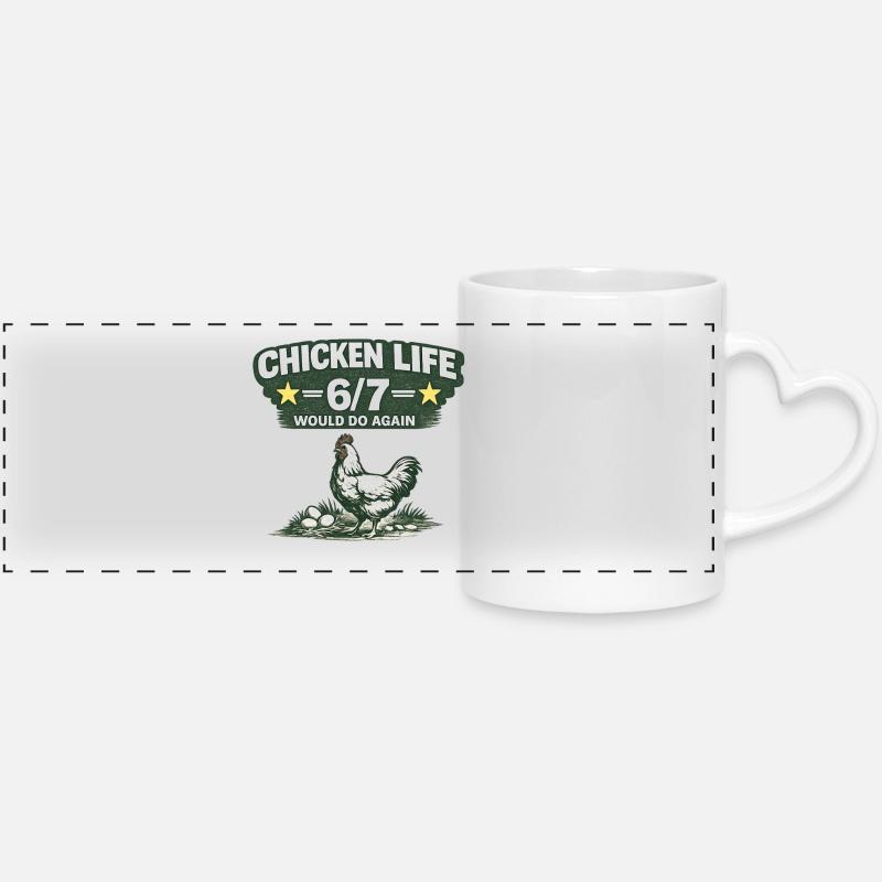 Chicken Life 6/7 Chicken Design "Chicken Live" - Panoramic mug with heart handle - white
