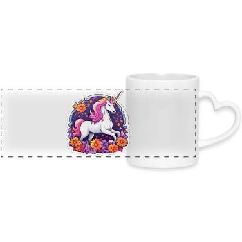 Licorne éclatante entourée de fleurs cosmos - Mug panoramique avec anse en forme de cœur - blanc - Devant