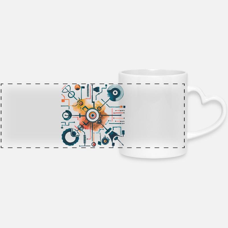 Mechanical Diagram Plan Blueprint Print - Panoramic mug with heart handle - white
