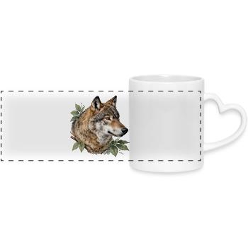 Wolf surrounded by foliage - Panoramic mug with heart handle - white - Front