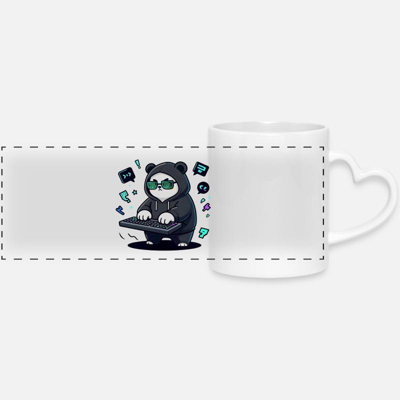 Panda Hacker in Neon Hoodie - Panoramic mug with heart handle - white