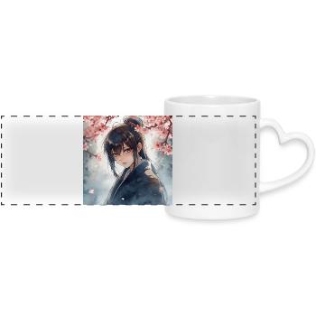 Hanfu sous les cerisiers en fleurs - Mug panoramique avec anse en forme de cœur - blanc - Devant