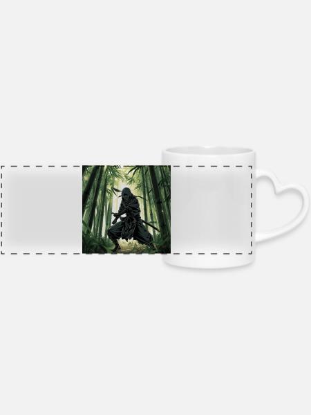 Ninja dans la forêt de bambous - Mug panoramique avec anse en forme de cœur - blanc