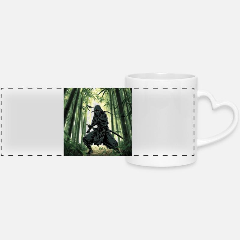 Ninja dans la forêt de bambous - Mug panoramique avec anse en forme de cœur - blanc