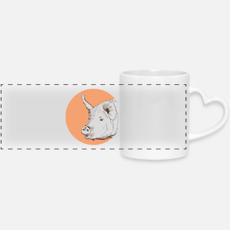 Pig - Panoramic mug with heart handle - white