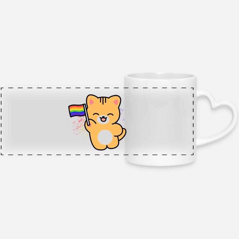 Kitten with Pride banner - Panoramic mug with heart handle - white