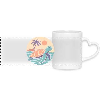 Tortue rétro sur la plage - Mug panoramique avec anse en forme de cœur - blanc - Devant