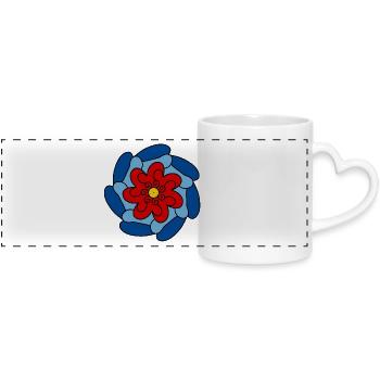 Red Flower Blue Mandala - Panoramic mug with heart handle - white - Front