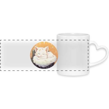 Sleeping cat in a circle - Panoramic mug with heart handle - white - Front