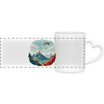 Paragliding Mountain Landscape Polygon Art - Panoramic mug with heart handle - white - Front