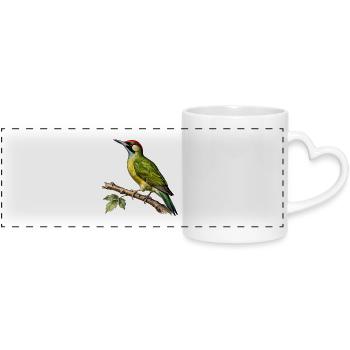 Grüner Specht — Vintage-ornithologische Illustration - Panoramatasse mit Herzhenkel - Weiß - Vorne