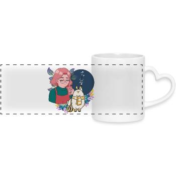 Manga Girl with Coffee and Lama in Wheelchair - Panoramic mug with heart handle - white - Front