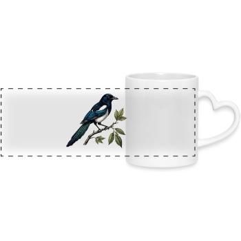 Elster "Pica pica" — ornithologische Gravur - Panoramatasse mit Herzhenkel - Weiß - Vorne