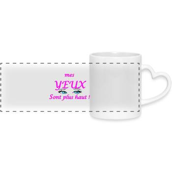 mes yeux sont plus haut 2 - Mug panoramique avec anse en forme de cœur - blanc - Devant