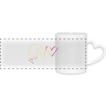 Elisa Surname First name Calligraphy Heart - Panoramic mug with heart handle - white - Front