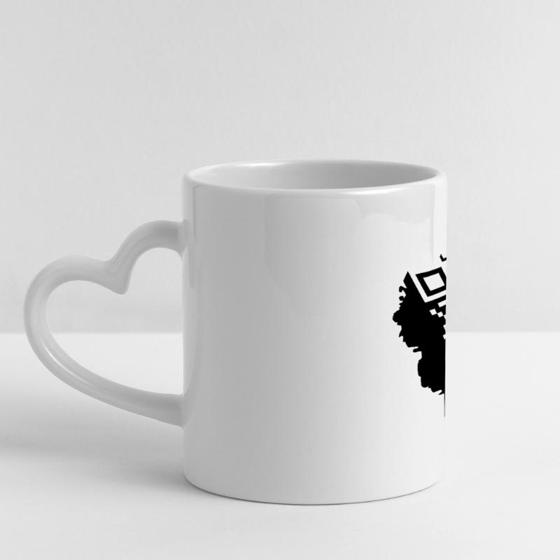 A 3D bar code as a graffiti Panoramic mug with heart handle