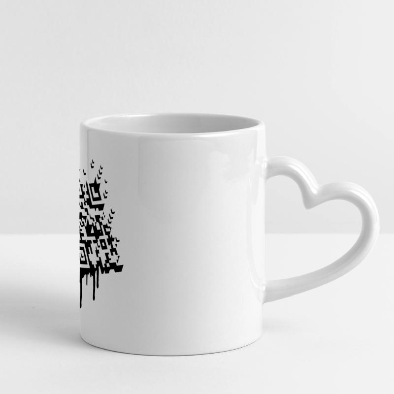 A 3D bar code as a graffiti Panoramic mug with heart handle