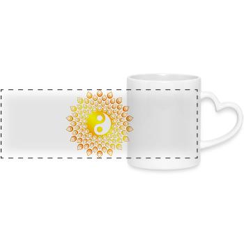 Yin Yang Taiji in Lebensblume orange - Panoramatasse mit Herzhenkel - Weiß - Vorne