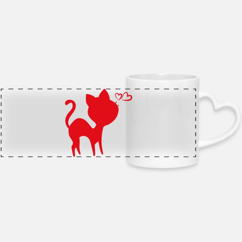 Cat - Panoramic mug with heart handle - white