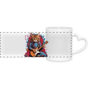 Chat avec guitare - Mug panoramique avec anse en forme de cœur - blanc - Devant