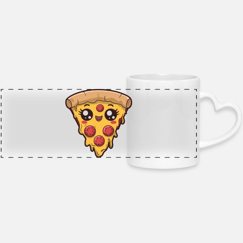 Kawaii Pizza Slice - Panoramic mug with heart handle - white