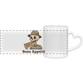 Bone Appétit Skeleton mange de la pizza - Mug panoramique avec anse en forme de cœur - blanc - Devant