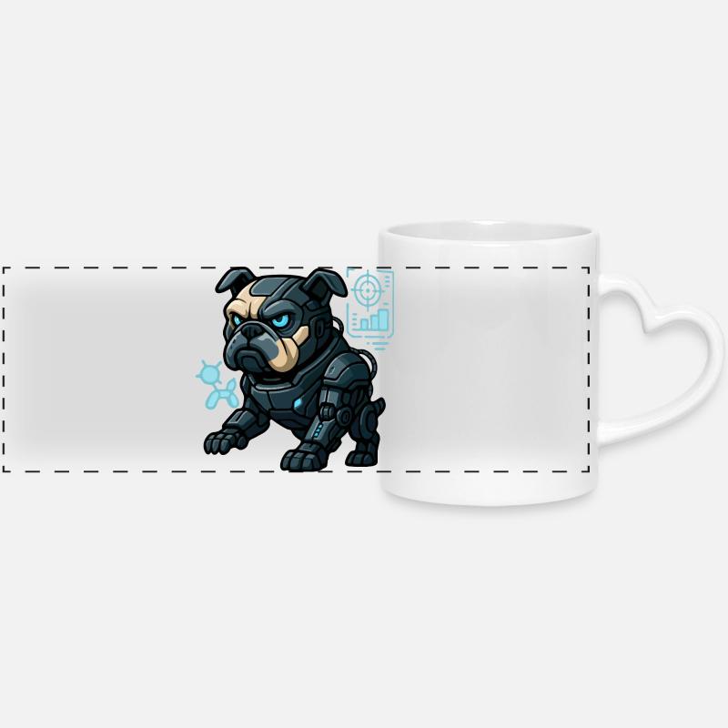 Futuristic Cyber Bulldog in Combat Armor - Panoramic mug with heart handle - white