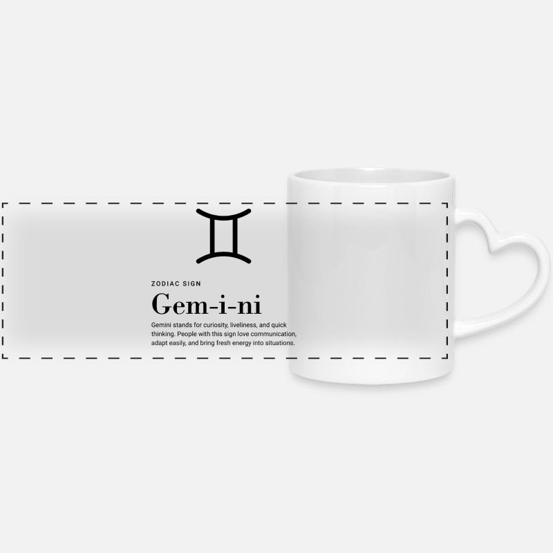 Gemini - Zodiac sign - Panoramic mug with heart handle - white