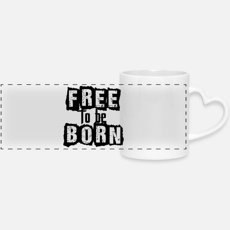 free to be born - Panoramic mug with heart handle - white