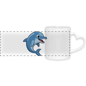 Funny Dolphin Cartoon Motif - Panoramic mug with heart handle - white - Front