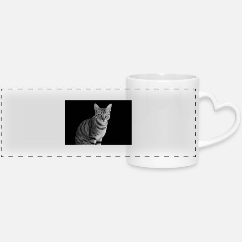 Cat white-black - Panoramic mug with heart handle - white